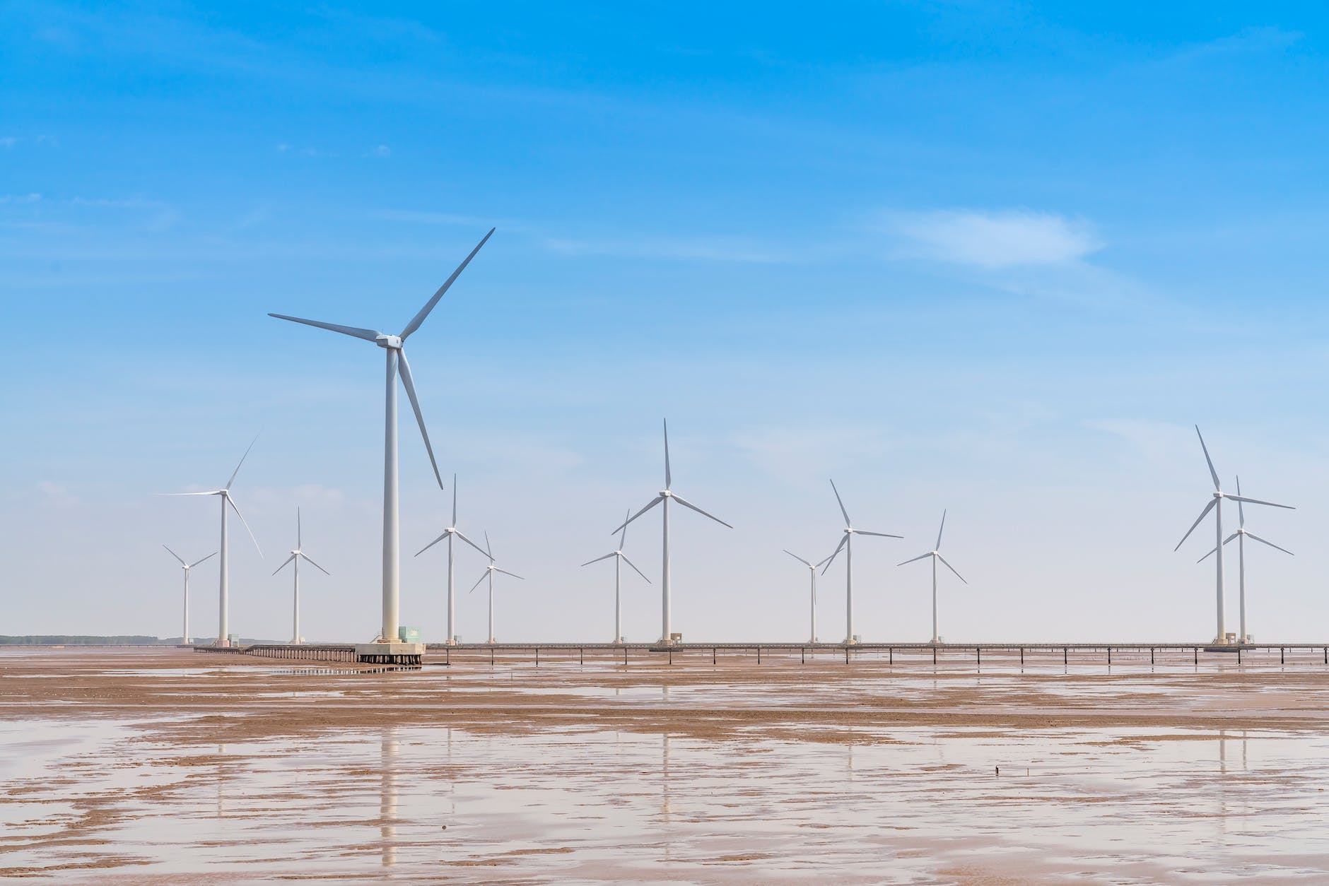 photo of white windmills